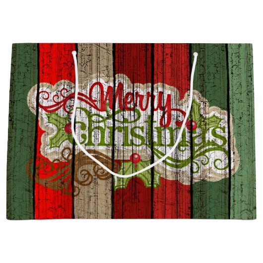 Aangepast rood groen weerspatroon met hout groot cadeauzakje (Voorkant)