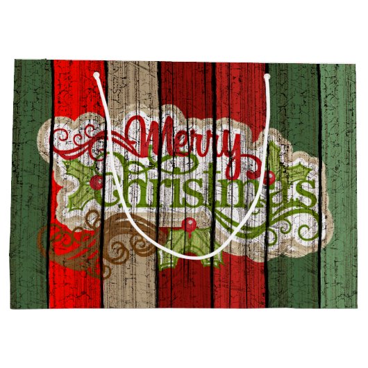 Aangepast rood groen weerspatroon met hout groot cadeauzakje (Achterkant)