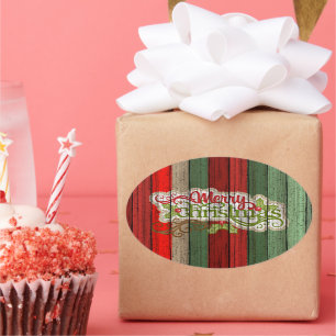 Aangepast rood groen weerspatroon met hout ovale sticker