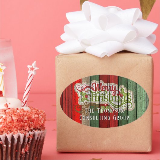 Aangepast rood groen weerspatroon met hout ovale sticker (Feest)