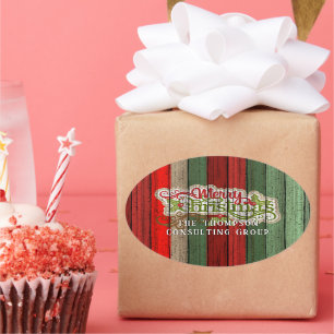 Aangepast rood groen weerspatroon met hout ovale sticker