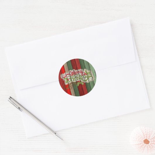 Aangepast rood groen weerspatroon met hout ronde sticker (Envelop)