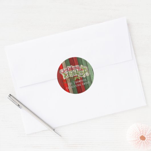 Aangepast rood groen weerspatroon met hout ronde sticker (Envelop)