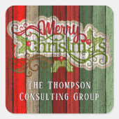 Aangepast rood groen weerspatroon met hout vierkante sticker (Voorkant)