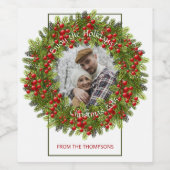 Aangepast rood Holly Berries Groene Pijn Needles W Wijn Etiket (Enkel label)