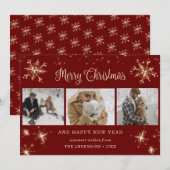 Aangepast rood met snowflake fotocollage feestdagenkaart (Voorkant / Achterkant)