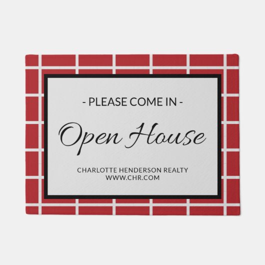 Aangepast rood onroerend goed Open House Doormat Deurmat (Voorkant)