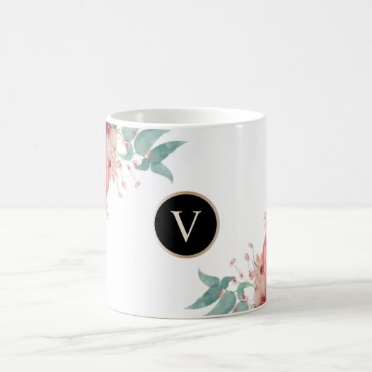 Aangepast rood roze flormonogram koffiemok (Center)