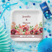 Aangepast rood roze Oranje bloempapier Bord (Feest)