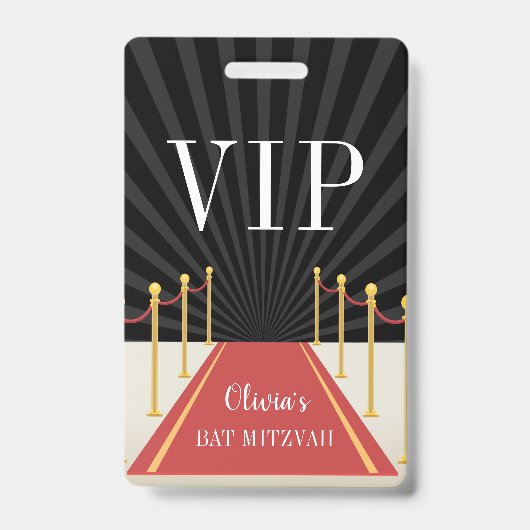 Aangepast rood tapijt VIP-pas Mitzvah Badge (Front)