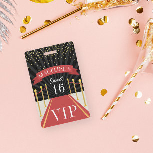 Aangepast rood tapijt VIP-pas Sweet Sixteen Badge