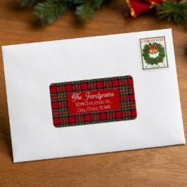Aangepast rood tartan geruit kerst retouradres etiket