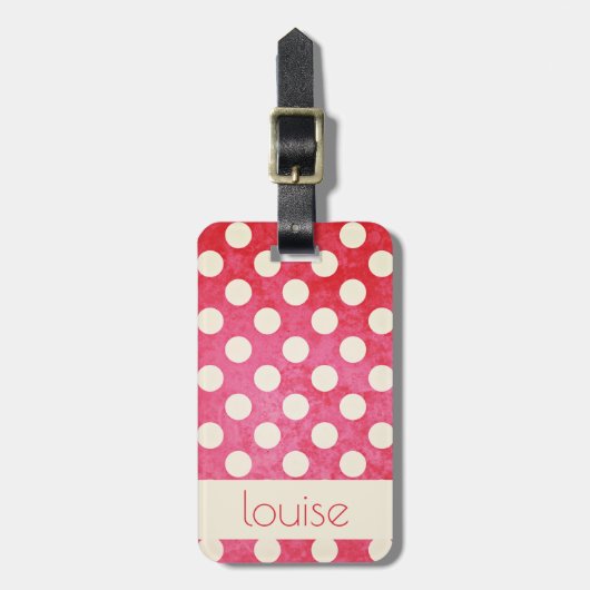 Aangepast rood van wit poladots patroon bagagelabel (Voorkant verticaal)