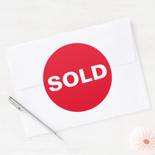 Aangepast rood verkocht ticker ronde sticker (Envelop)