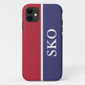 Aangepast rood wit en blauw gestreept monogram Case-Mate iPhone case (Achterkant)