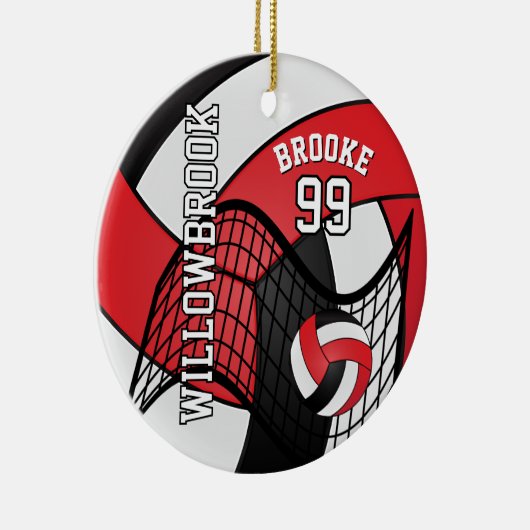Aangepast - Rood, wit en zwart - Volleybal 🏐 💖 Keramisch Ornament (Rechts)