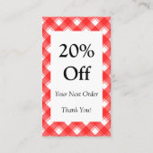 Aangepast rood wit geplakt gekwantificeerd korting visitekaartje (Achterkant)