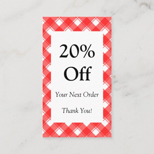 Aangepast rood wit geplakt gekwantificeerd korting visitekaartje (Achterkant)