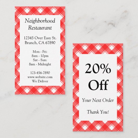 Aangepast rood wit geplakt gekwantificeerd korting visitekaartje (Voorkant / Achterkant)