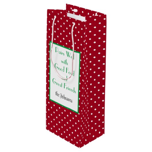 Aangepast rood & wit gestippeld Zwitsers patroon Wijn Cadeautas (Voorkant Gekanteld)