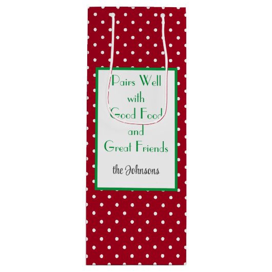 Aangepast rood & wit gestippeld Zwitsers patroon Wijn Cadeautas (Voorkant)