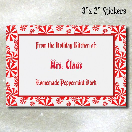 Aangepast rood wit holiday Peppermint Pattern Food Voedselcontainer Etiket