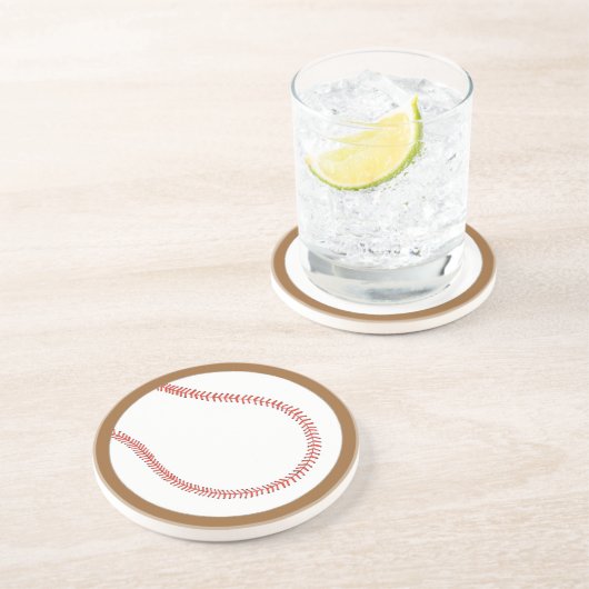 Aangepast rood wit honkbal op bruine Onderzetters (Zijkant)