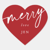 Aangepast rood + wit 'Merry' kerst/feestdag Hart Sticker (Voorkant)