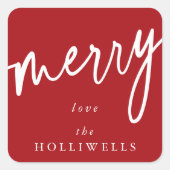 Aangepast rood + wit 'Merry' kerst/feestdag Vierkante Sticker (Voorkant)