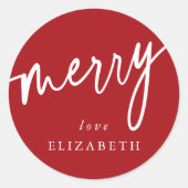 Aangepast Rood + Wit 'Prettig' Kerstmis/Feest Ronde Sticker (Voorkant)