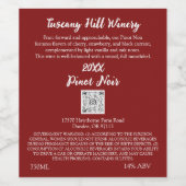 Aangepast Rood WitModern QR-code LOGO Beschrijving Wijn Etiket (Enkel label)