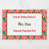 Aangepast rood-witte feesteppermint op groen voedselcontainer etiket (Enkel label)