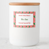 Aangepast rood-witte feesteppermint op groen voedselcontainer etiket (Voorkant)