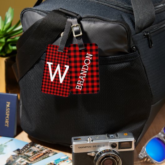 Aangepast rood zwart buffel Lumberjack Patroon Bagagelabel (Voorkant /achterkant)