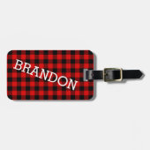 Aangepast rood zwart buffel Lumberjack Patroon Bagagelabel (Voorkant horizontaal)