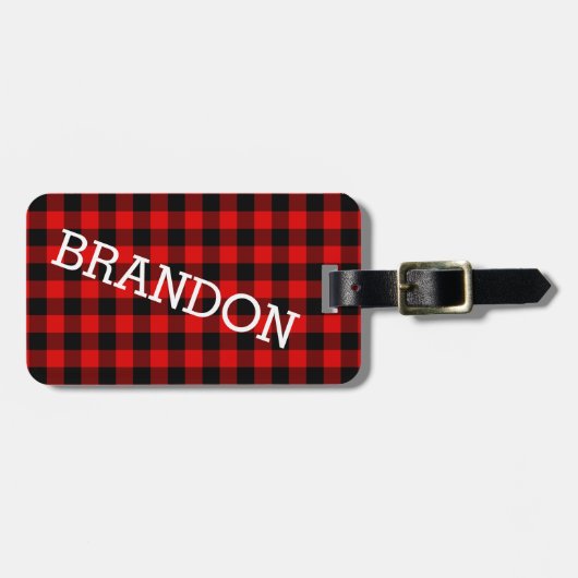 Aangepast rood zwart buffel Lumberjack Patroon Bagagelabel (Voorkant horizontaal)