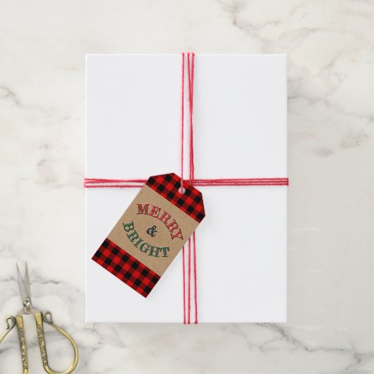 Aangepast rood zwart buffelblok met patroon cadeaulabel (Met Touw)