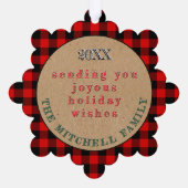 Aangepast rood zwart buffelblok met patroon ornament kaart (Achterkant)