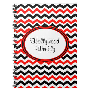Aangepast rood zwart-wit Chevron-laptop Notitieboek