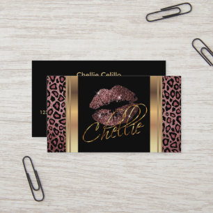 Aangepast - Roos glitter lips op luipaard Visitekaartje