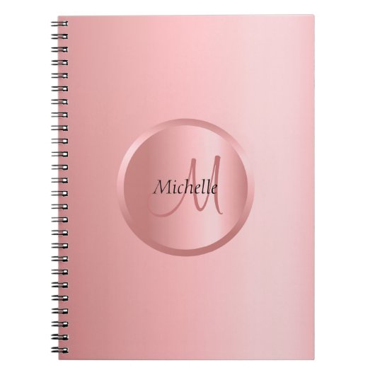 Aangepast Roos Gold Elegant Monogram Modern Notitieboek (Voorkant)
