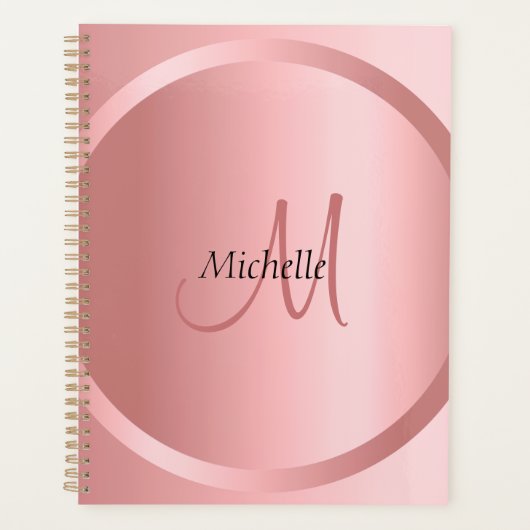 Aangepast Roos Gold Elegant Monogram Modern Planner (Voorkant)
