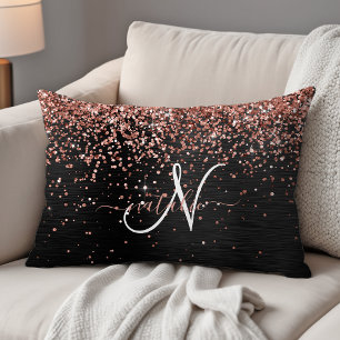 Aangepast Roos Gold Glitter Black Sparkle Monogram Accent Kussen