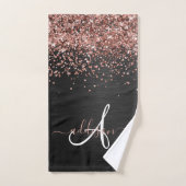 Aangepast Roos Gold Glitter Black Sparkle Monogram Bad Handdoek (Handdoek)