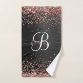 Aangepast Roos Gold Glitter Black Sparkle Monogram Bad Handdoek (Handdoek)