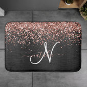 Aangepast Roos Gold Glitter Black Sparkle Monogram Badmat