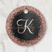 Aangepast Roos Gold Glitter Black Sparkle Monogram Bedankjes Labels (Achterkant)