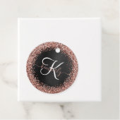 Aangepast Roos Gold Glitter Black Sparkle Monogram Bedankjes Labels (In situ)