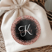 Aangepast Roos Gold Glitter Black Sparkle Monogram Bedankjes Labels