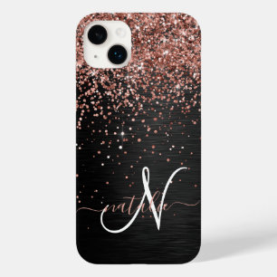 Aangepast Roos Gold Glitter Black Sparkle Monogram Case-Mate iPhone 14 Plus Hoesje